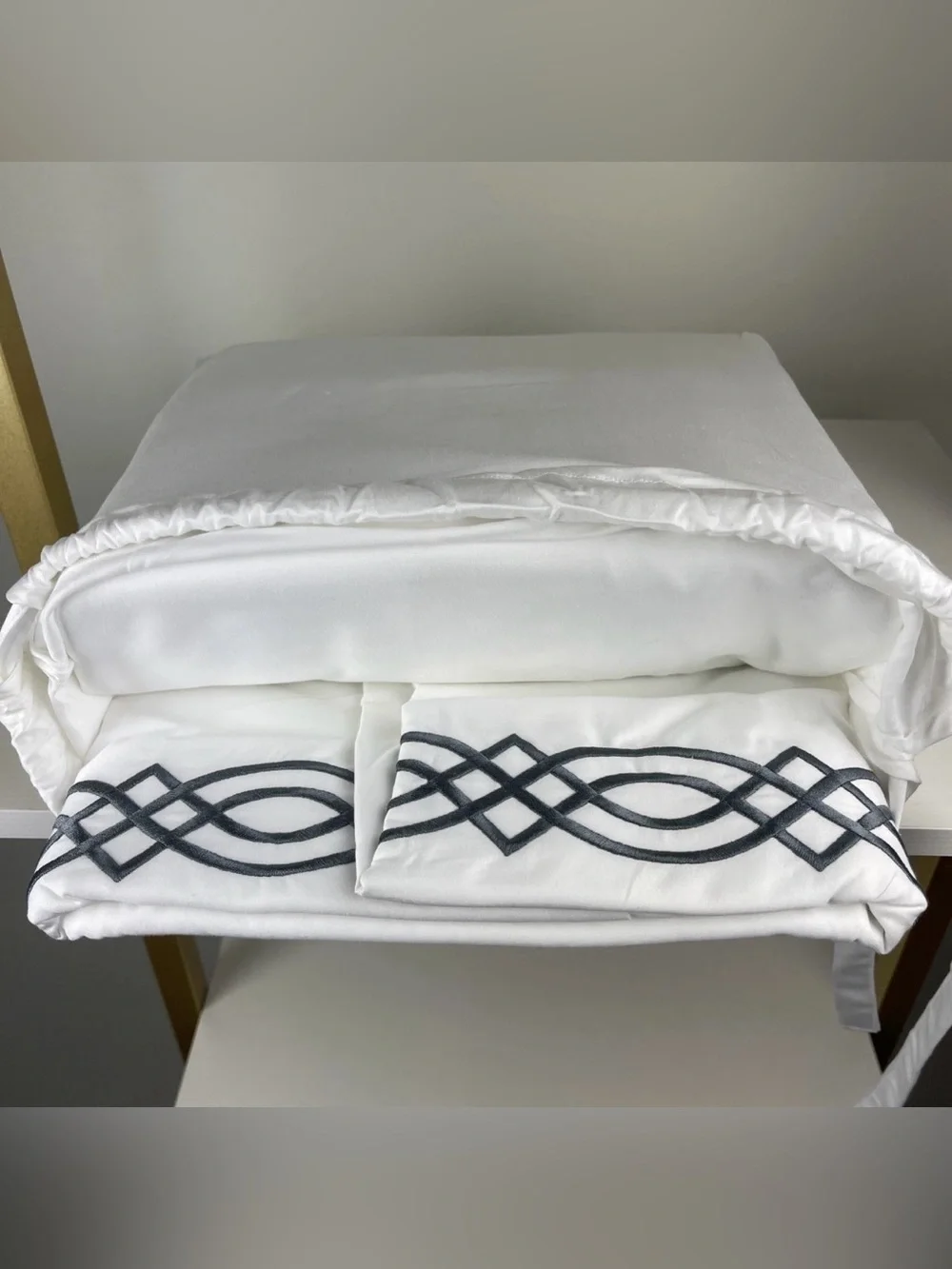 Frontgate Resort Diamond Trellis King Duvet White Charcoal Egyptian Cotton New